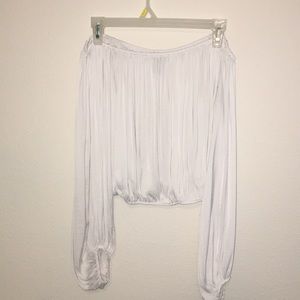 F21 White Off-Shoulder Long Sleeve Crop Top